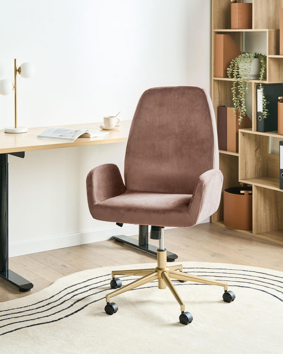 BÜROSTUHL Braun Clare - Goldfarben/Schwarz, Textil (62/110/64cm) - Beliani