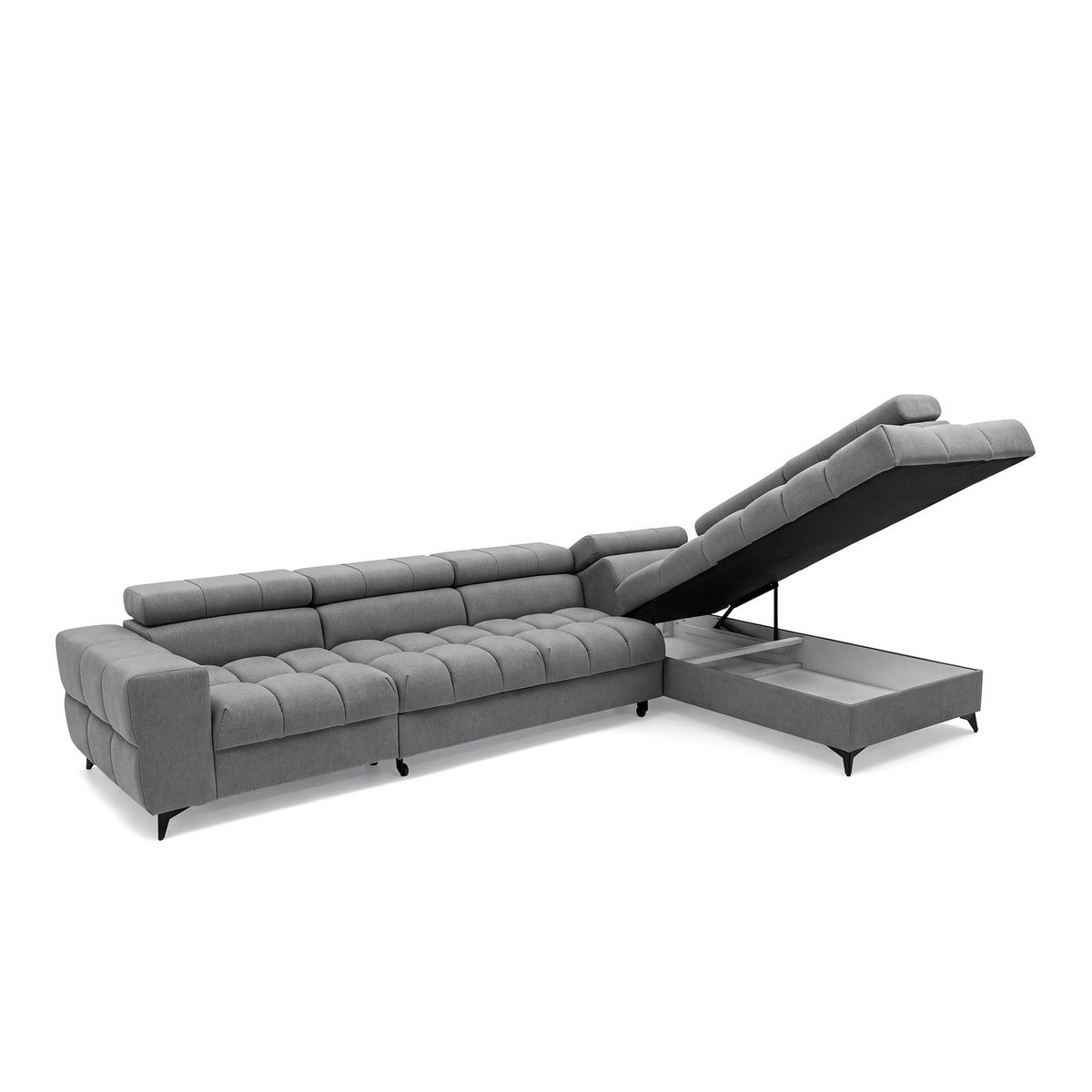 ECKSOFA PUDDING MAXI L Rechts mit Schlaffunktion 125x195 Velours Dunkelgrau - Dunkelgrau/Schwarz, Holz/Textil (350/203cm) - Muffo