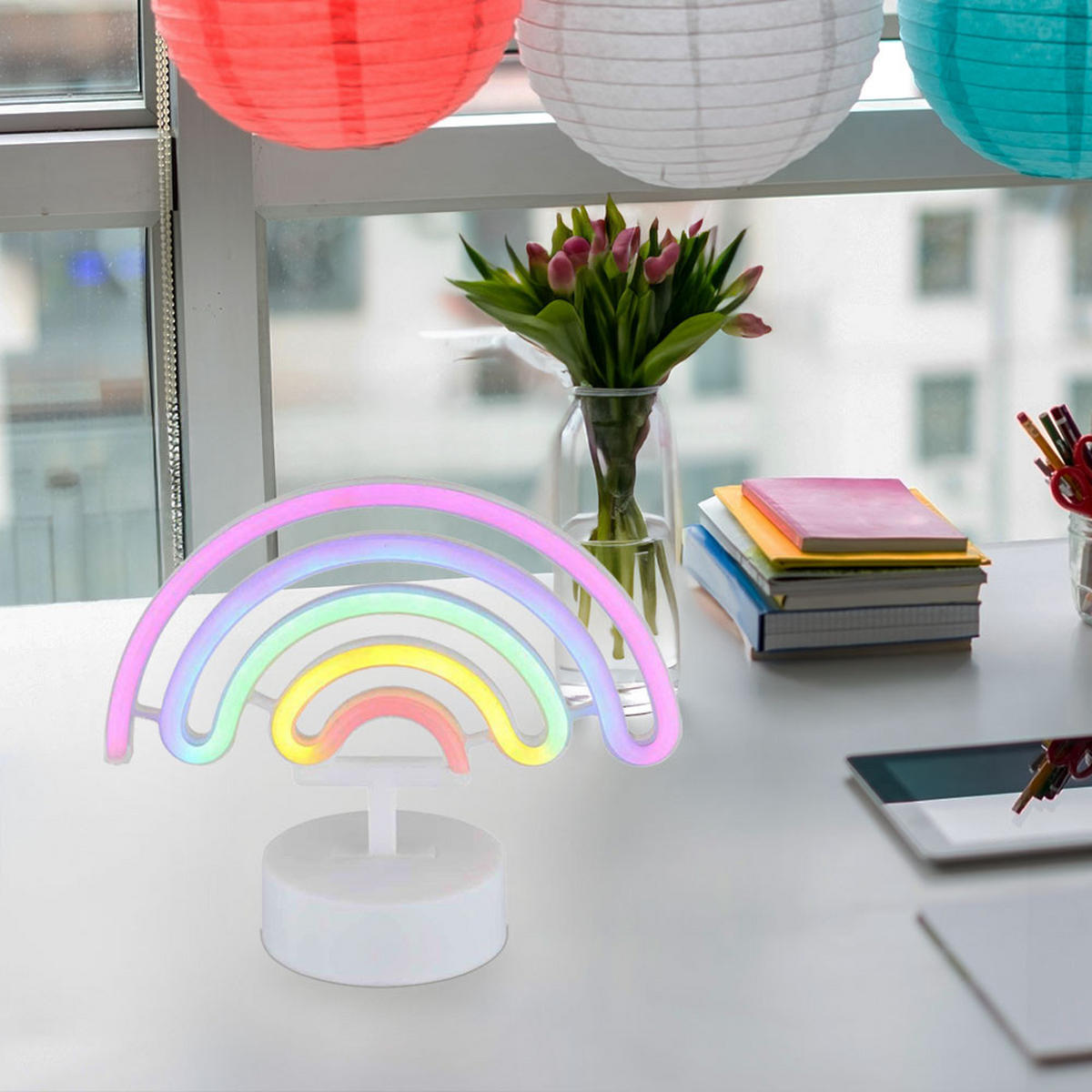 LED TISCHLEUCHTE Pelangi Weiß - Weiß, Kunststoff (22.5/10/19.5cm) - Globo Lighting