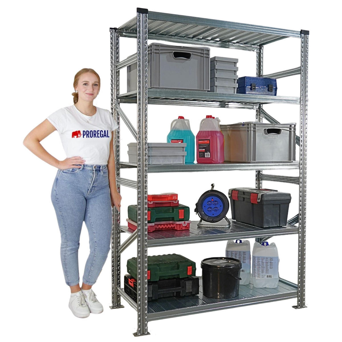 FACHBODENREGAL Proximo 200x120x60cm 5 Ebenen Fachlast 200 kg Beidseitig nutzbar Verzinkt - Silberfarben, Metall (120/200/60cm) - PROREGAL