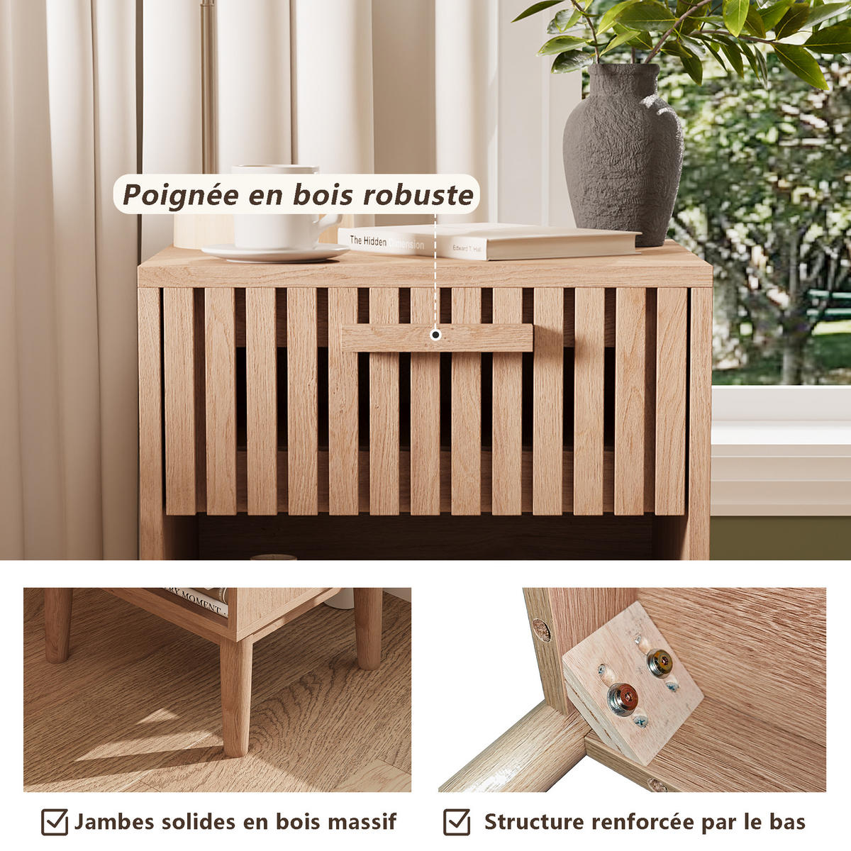 NACHTTISCH 2er-Set, Naturholz, Schubladen und Fächer, 40 x 35 x 55 cm - Eichefarben, Holz (40/55/35cm)