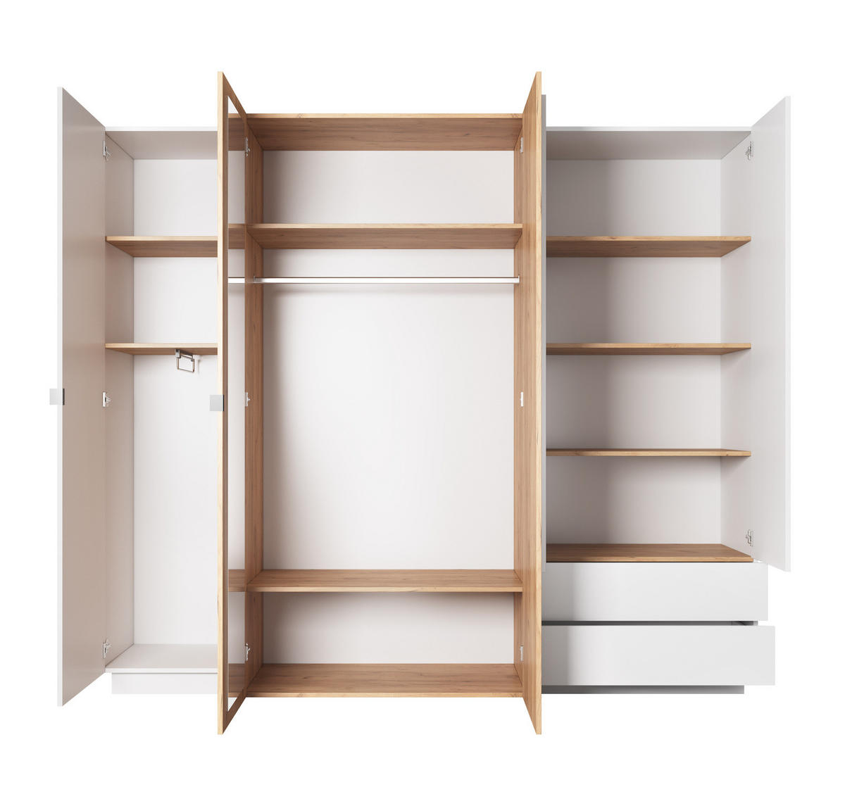 KLEIDERSCHRANK Viano H 230 cm Weiß / Eiche Craft Gold - mit Innenspiegel - Eichefarben/Weiß, Holz/Holzwerkstoff (230/202/52cm) - Ravio