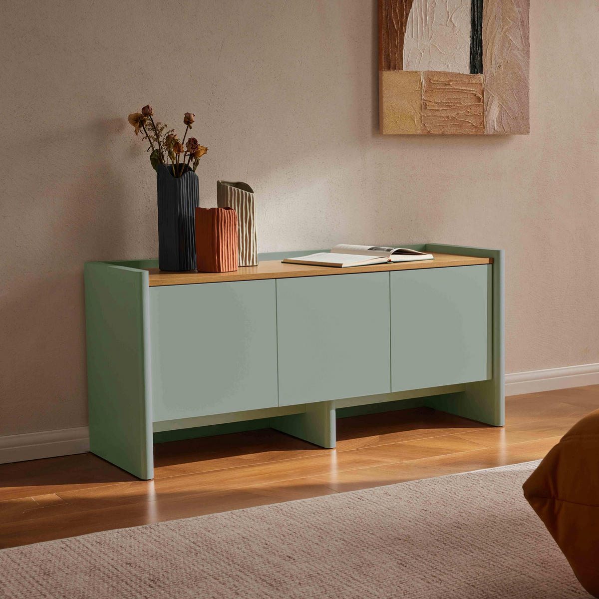 TV-SCHRANK 120 cm, Grün - Grün, Holz (40/55/120cm) - Oviala