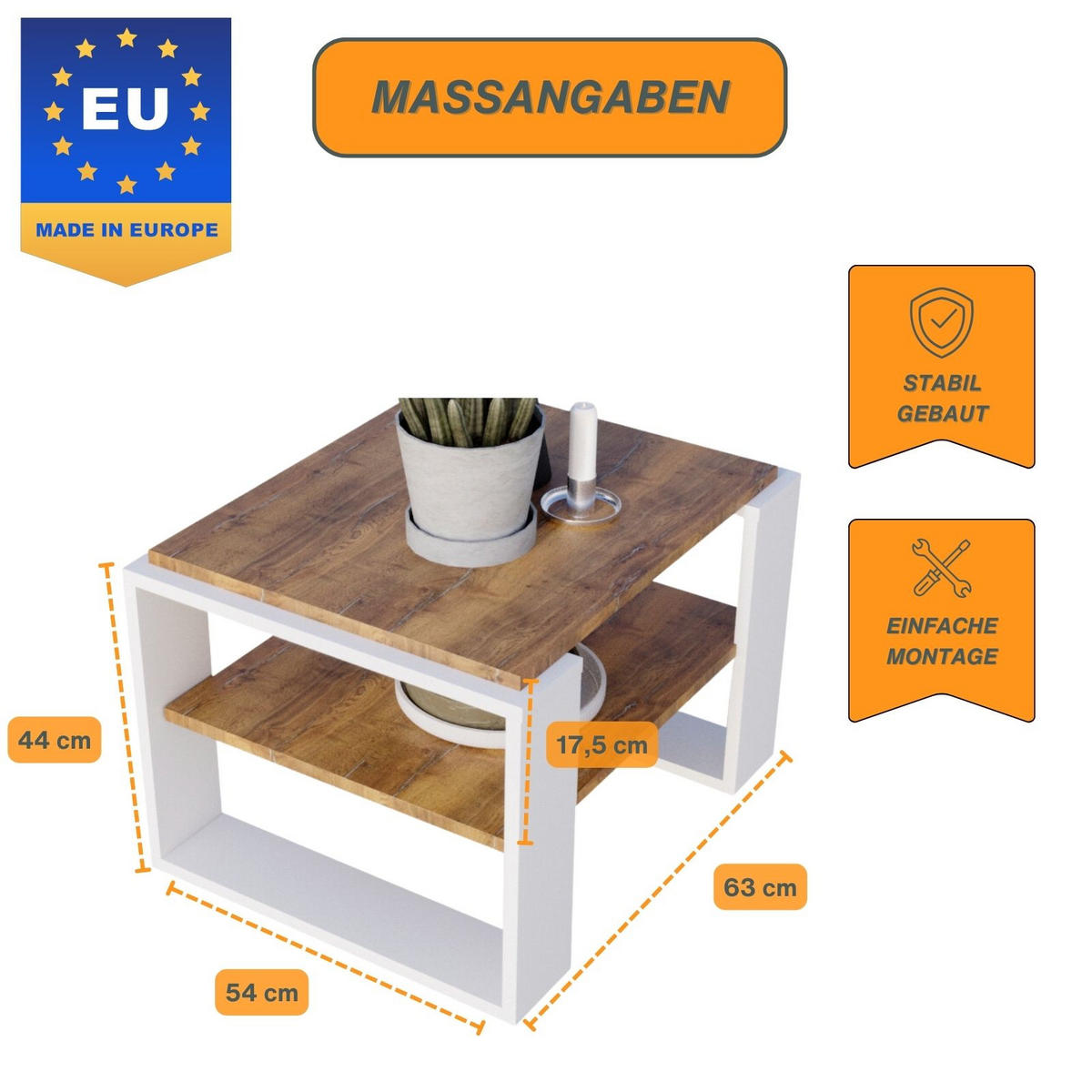 COUCHTISCH Kaja63 63/42/53,8 - Nussbaumfarben/Weiß, Holzwerkstoff (54/63/42cm) - RAUMHIRSCH FURNITURE