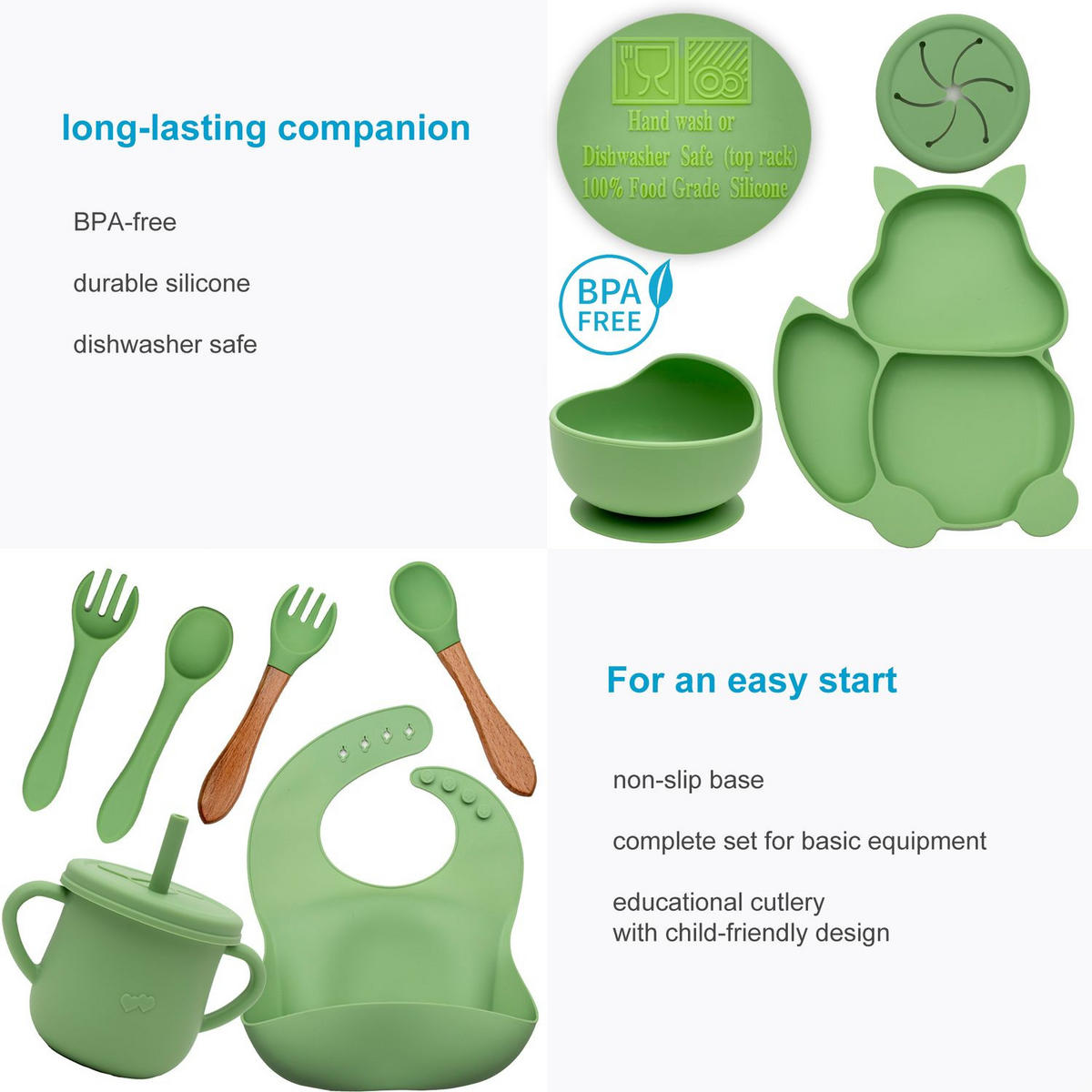 BABY KINDER GESCHIRR SET (8-tlg.) - Grün, Kunststoff (19/4/24cm) - Intirilife