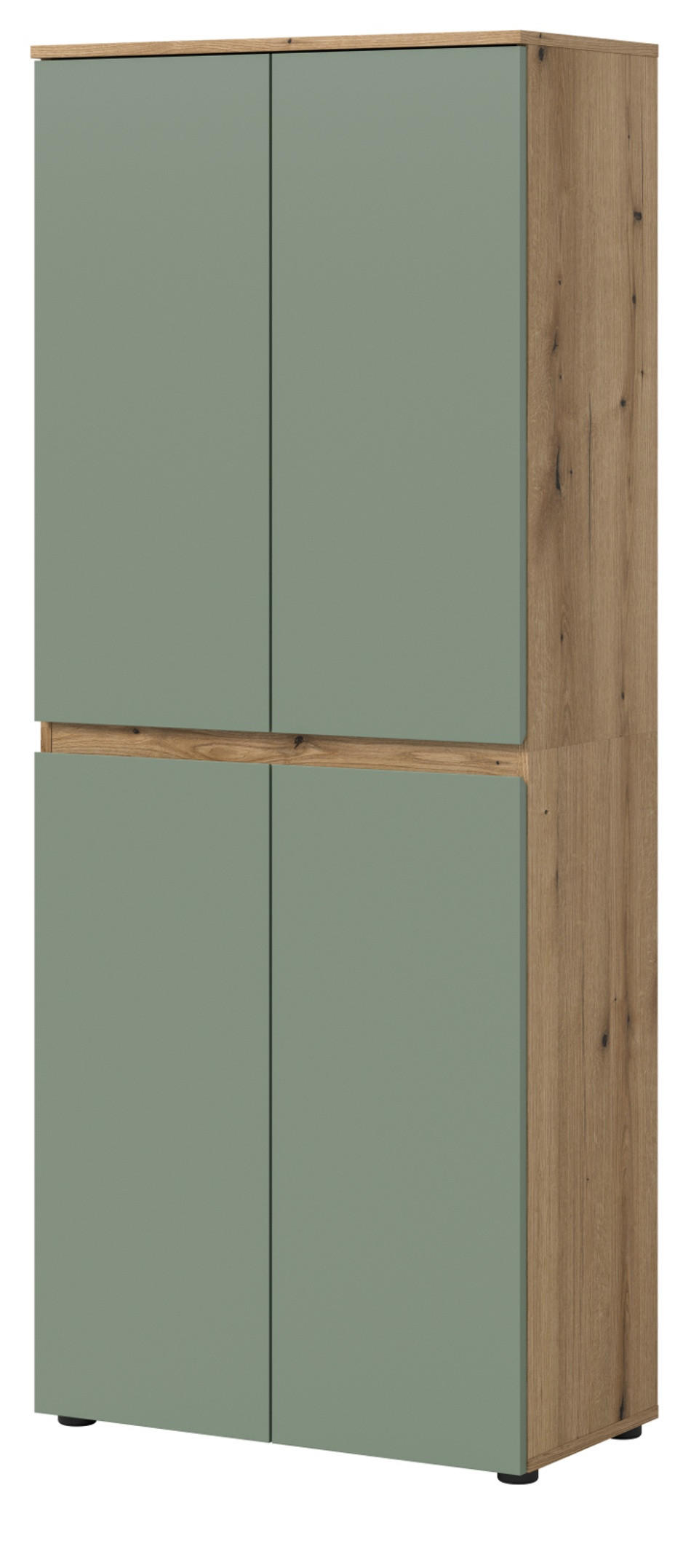 MEHRZWECKSCHRANK grün, Evoke Eiche 70 x 175 cm, Stauraumschrank 4-türig mit 9 Fächern - Eichefarben/Schwarz, Holzwerkstoff/Kunststoff (70/175/37cm) - Inn.Furn