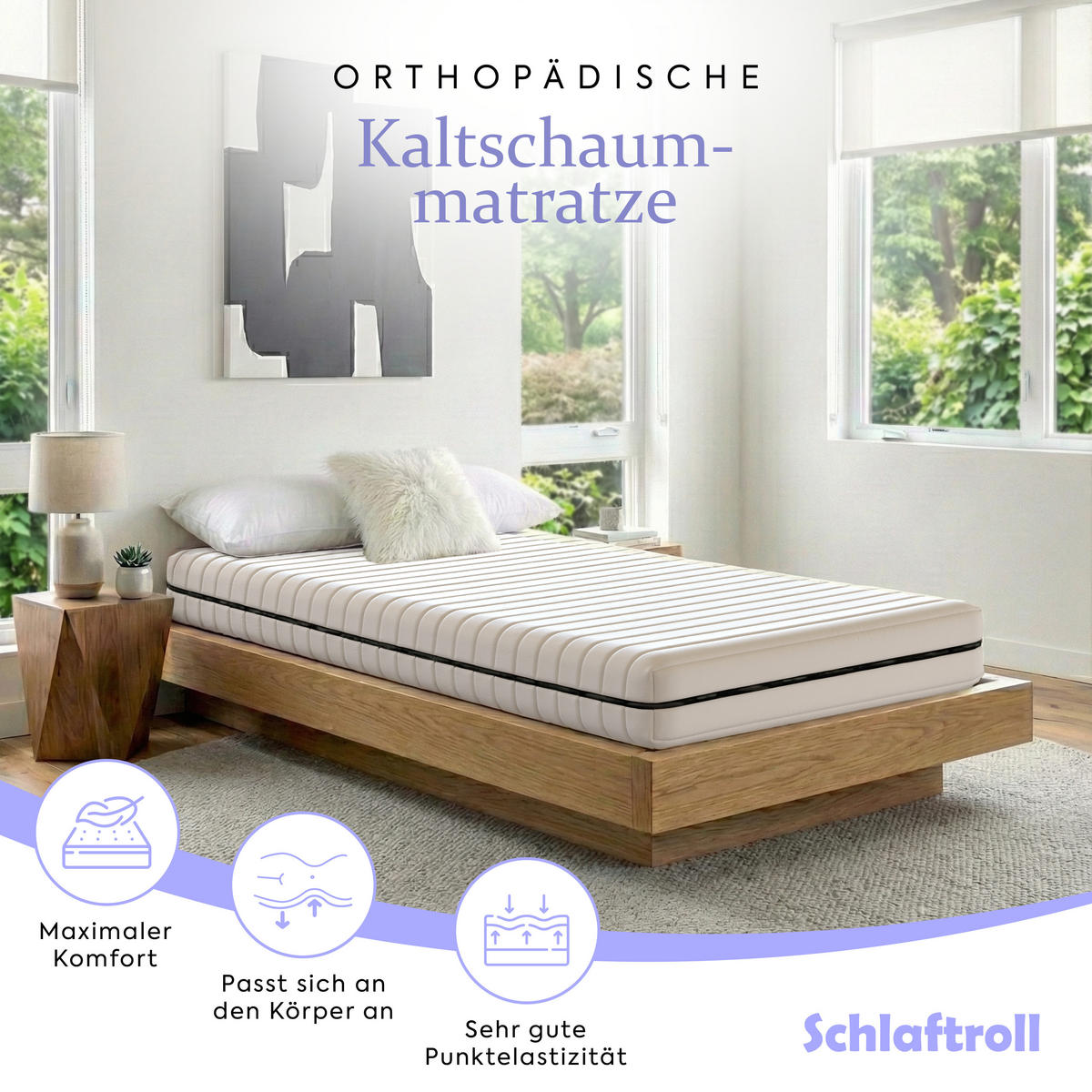 KALTSCHAUMMATRATZE 90x200 18 cm H3 für eine festere Unterstützung - Weiß, Textil (90/200cm) - Schlaftroll