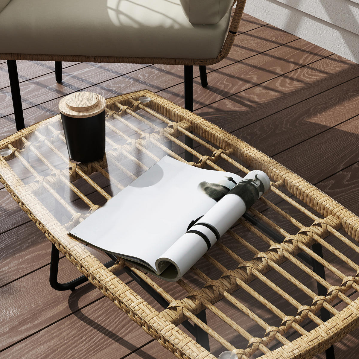 GARTENTISCH 90 x 50 x 45 cm, UV-beständig Beistelltisch Naturholz - Naturfarben, Metall (90/50/45cm) - Outsunny