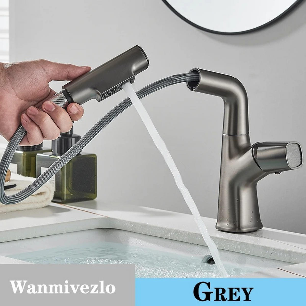 WASCHTISCHARMATUR herausziehbarer Wasserfall-Auslauf, heißes kaltes Wasser, Grau - Grau, Metall (19/24.5/5cm) - Kaket