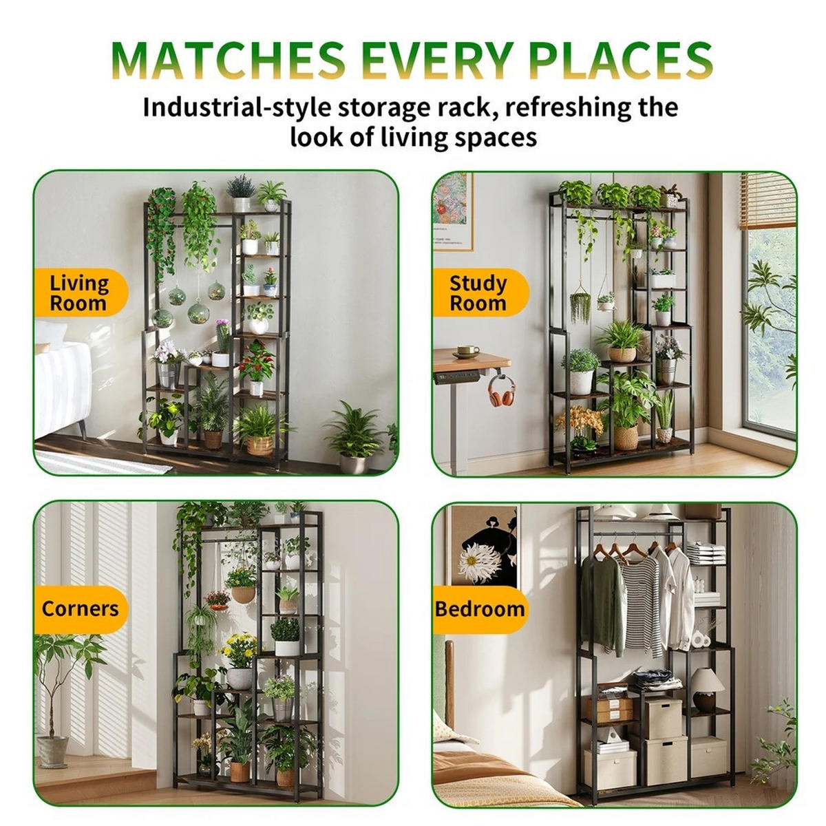 PFLANZENREGAL 7-stufiger Schwarz für Terrasse, Garten, Balkon - Schwarz, Holzwerkstoff (98/180/23.8cm) - Kaket