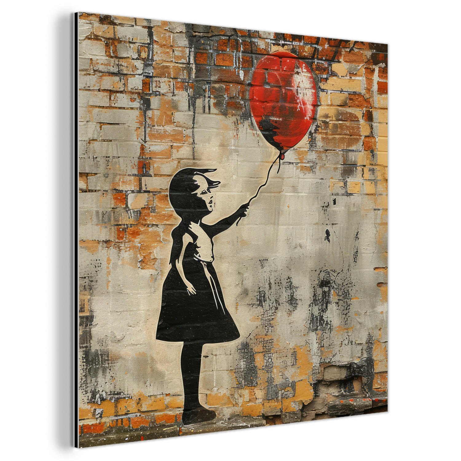 METALLBILD Graffiti - Banksy - Mädchen - Straßenkunst 20x20 cm - Sandfarben, Metall (20/20cm) - MuchoWow