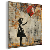 KOVOVÝ OBRAZ Graffiti - Banksy - Dievča - Street art 20x20 cm - piesková, kov (20/20cm) - MuchoWow