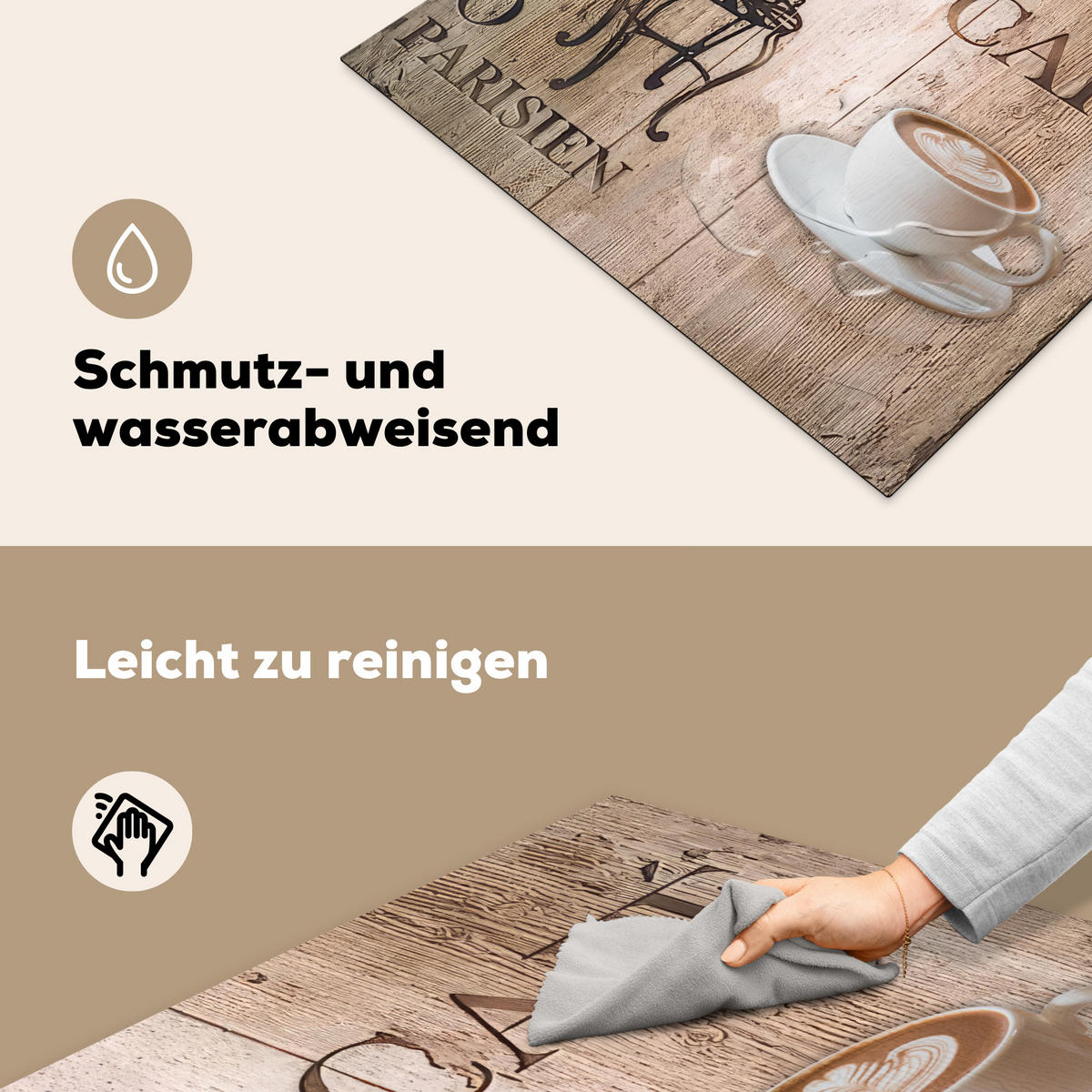 HERDABDECKPLATTE Bistro Parisien - Café - Kaffee - Jahrgang Induktionsmatte 77x59 cm - Cappuccino, Kunststoff (77/59/0.2cm) - MuchoWow