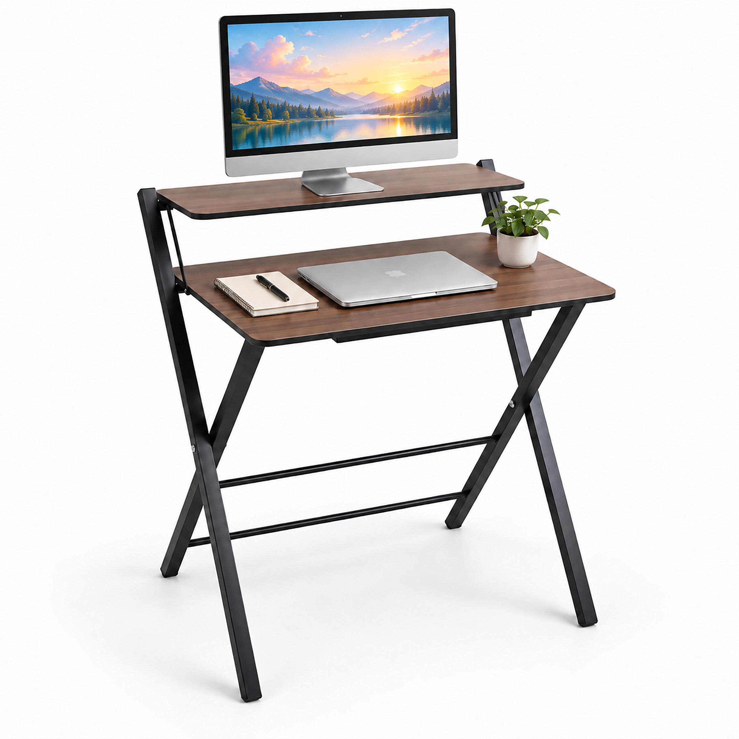 SCHREIBTISCH Schwarz klappbar mit Monitoraufsatz 70x56 cm - Schwarz, Holzwerkstoff/Metall (56/70/82cm) - Relaxdays