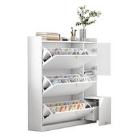 SCHUHSCHRANK 119/24/122 cm mit 3 Klappen, Schublade, klappbarer Sitzbank und verstellbaren Böden, Weiß - Weiß, Holzwerkstoff (119/122/24cm) - Redom