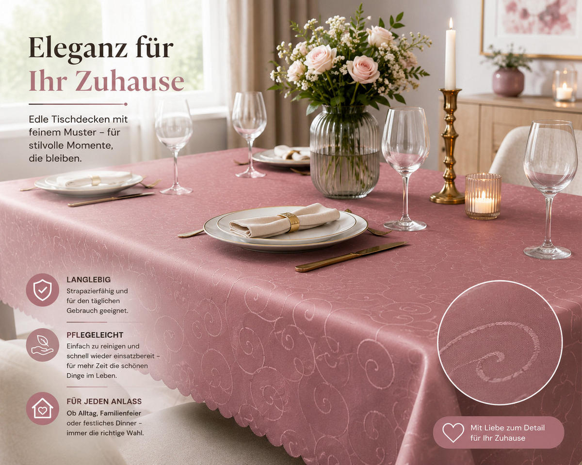 TISCHDECKE 130/340 cm Ornamente Altrosa - Altrosa, Textil (130/340cm) - TiborTex