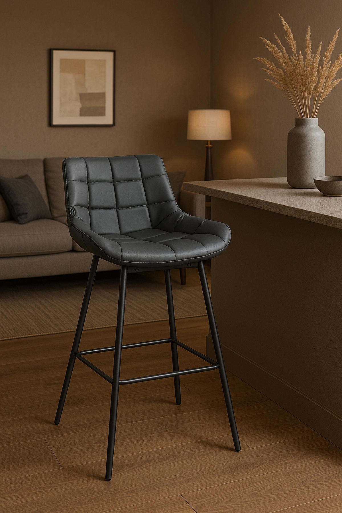 BARHOCKER Welton Schwenkbar Kunstleder grau - Schwarz/Grau, Kunststoff/Metall (49/105/56cm) - TPFLiving