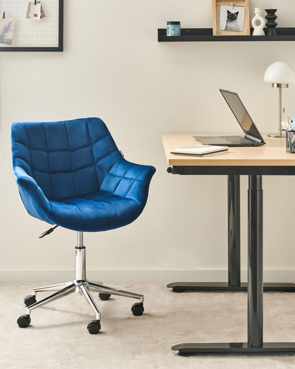 SCHREIBTISCHSTUHL Marineblau Labelle - Blau, Textil (54/81/54cm) - Beliani