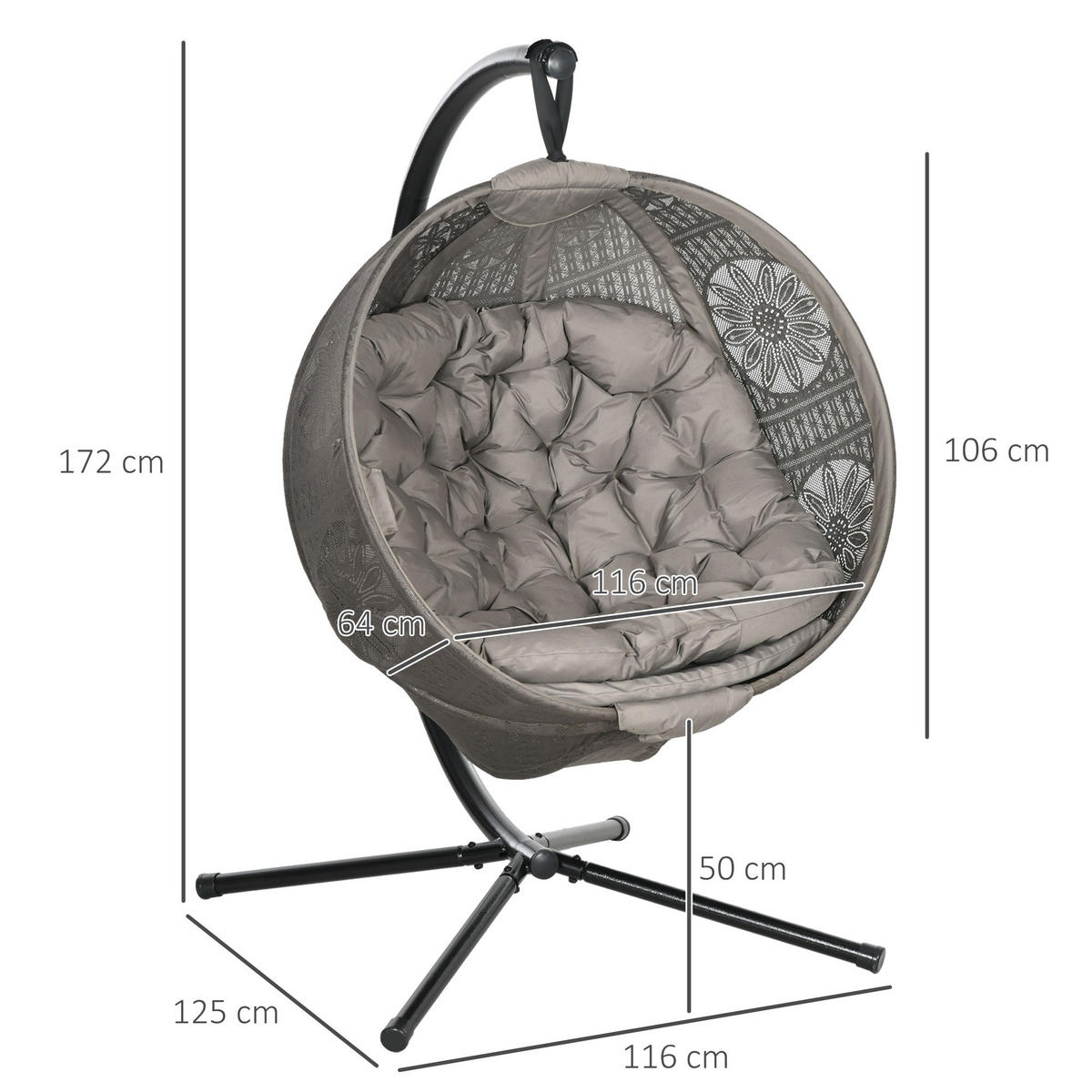 HÄNGESESSEL, Stahl, Polyesterstoff, Sand - Sandfarben, Kunststoff/Metall (116/172/125cm) - Outsunny