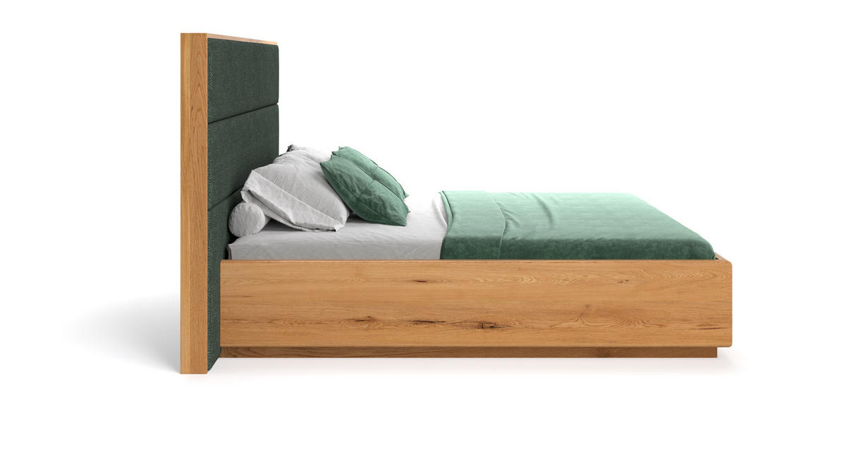MASSIVHOLZBETT Dome aus Eiche mit Bettkasten 180x220 cm, Storm 39 (Grün) - Eichefarben/Braun, Holz (180/220cm) - Danzz