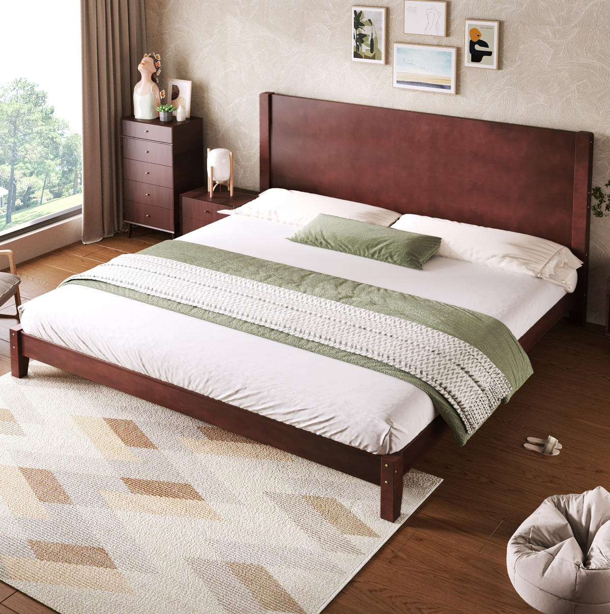 POSTEĽ 180/200 cm hnedá s čelom a lamelovým roštom z MDF a preglejky - hnedá, kompozitné drevo (180/200cm) - OKWISH