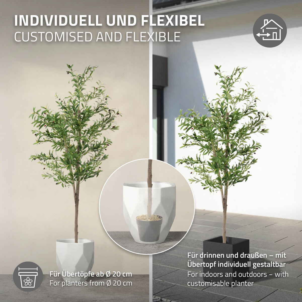 KUNSTPFLANZE Olive - Anthrazit/Grün, Holz/Kunststoff (180cm) - ML-DESIGN