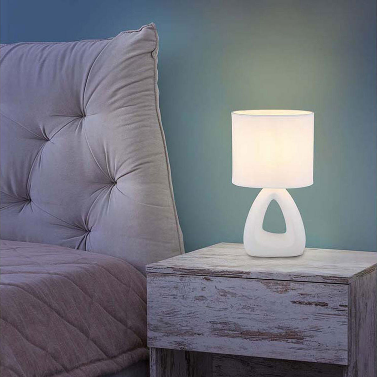 TISCHLEUCHTE Keramik Weiß TRIANGLE - Weiß, Textil (17/10/30cm) - Globo Lighting