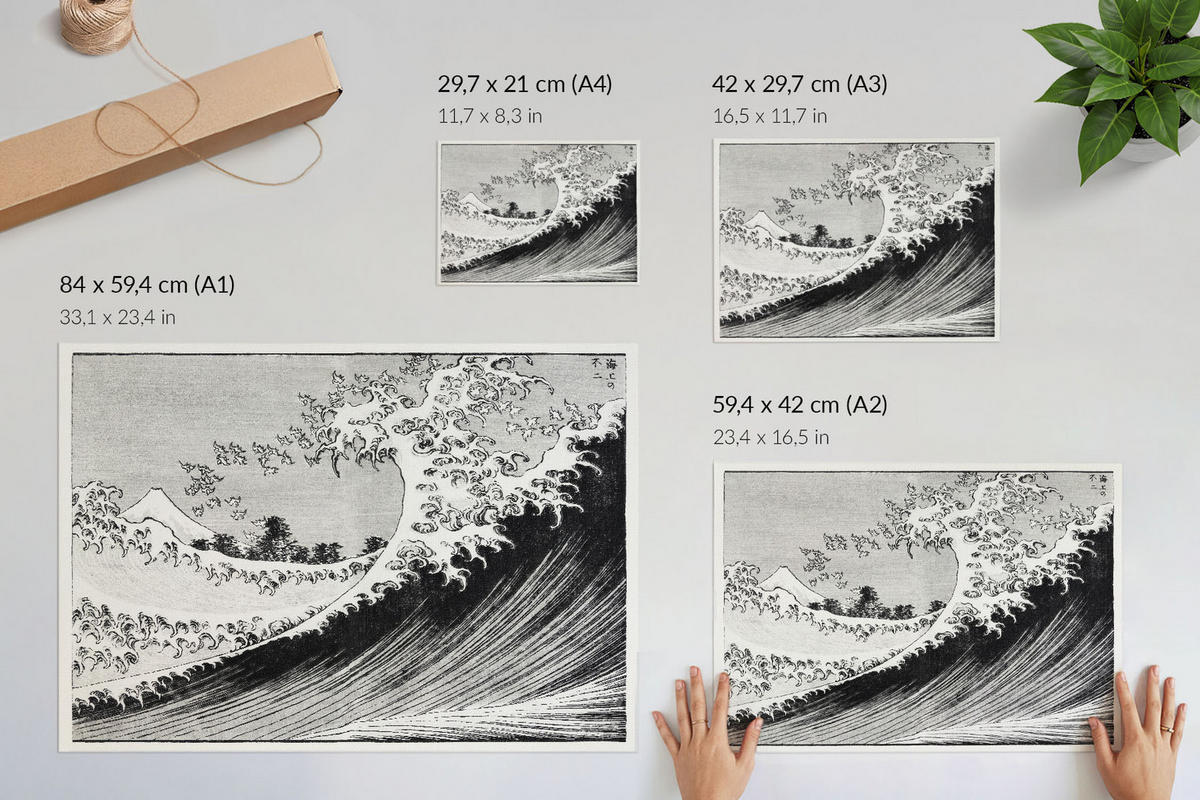 POSTER - 42x29 cm (A3) - Hokusai - Hundert Ansichten des Fuji - Schwarz, Textil (42/29.7/0.1cm) - TULUP