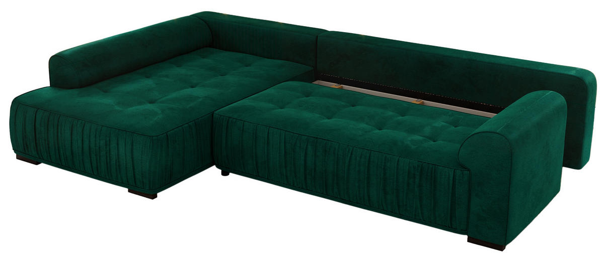 ECKSOFA ORTA Dunkelgrün Velvet - Links - Dunkelgrün/Schwarz, Textil (325/200cm) - MKS