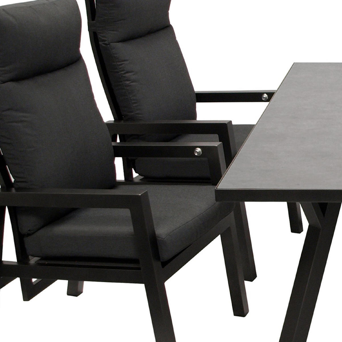 GARTEN-GARNITUR Reading - Essgruppe 5-teilig (4x Hochlehner Sessel mit Armlehnen, 1x Tisch 180x90cm), Gestell Aluminium dunkelgrau - Grau, Metall - TPFGarden