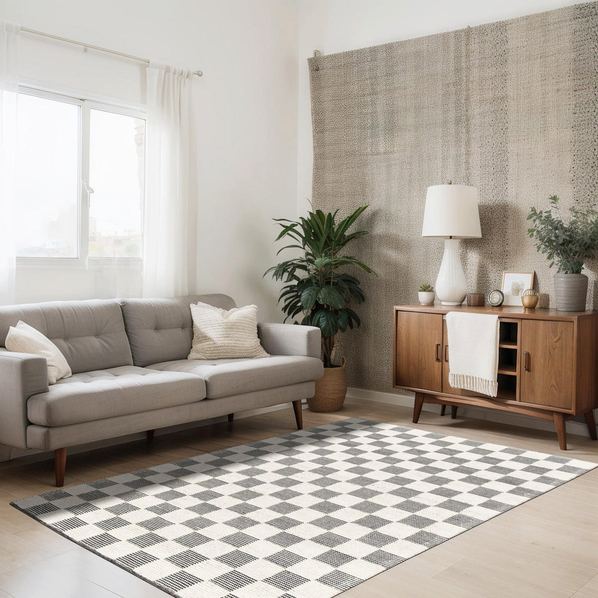 TEPPICH handgefertigt Baumwolle Wolle schwarz - Schwarz, Naturmaterialien (120/170cm) - AFK Living