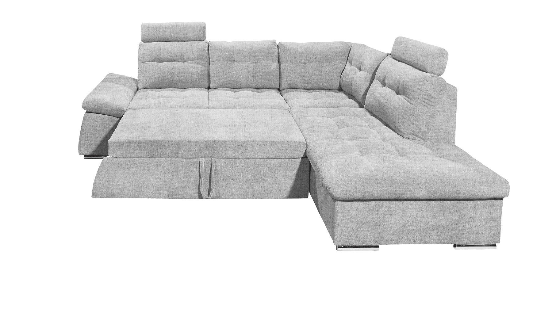 ECKSOFA mit Schlaffunktion, verstellbare Armlehne und Kopfstützen - Chromfarben/Hellgrau, Textil (219/260cm) - ed exciting design