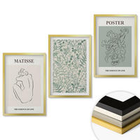 WANDBILDER 3er Set - 40x60 cm Goldrahmen - Linien, Pflanzenmuster, Minimalismus - Goldfarben, Kunststoff (40/60cm) - ArtPrintCave