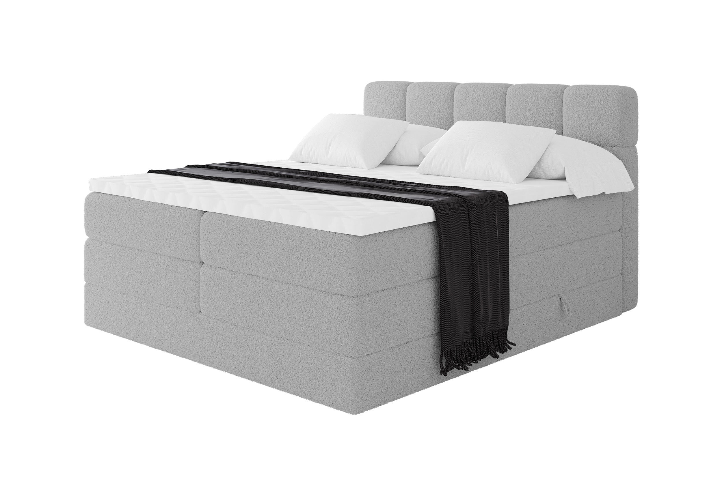 BOXBETT mit Matratze H3/H4 - FAMA KING - 160x200 cm Hellgrau Quelle - Hellgrau, Holzwerkstoff (160/200cm) - ALTDECOR