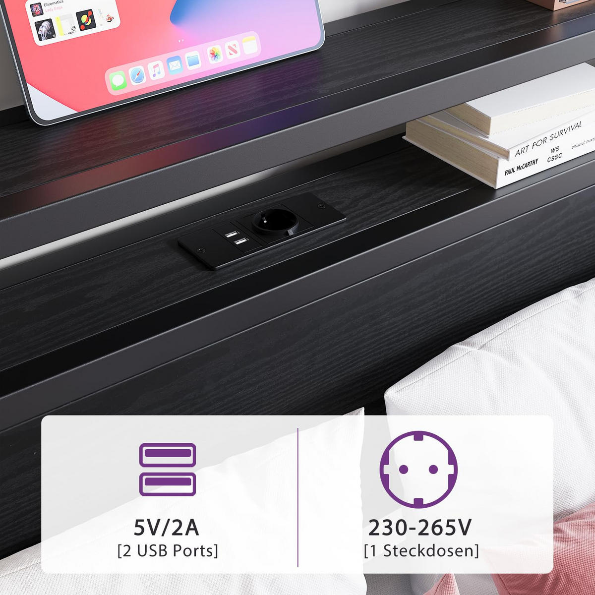 BETT 140/200 cm DE-33031 mit USB und LED-Beleuchtung Schwarz - Schwarz, Metall (140/200cm) - ComfortXL