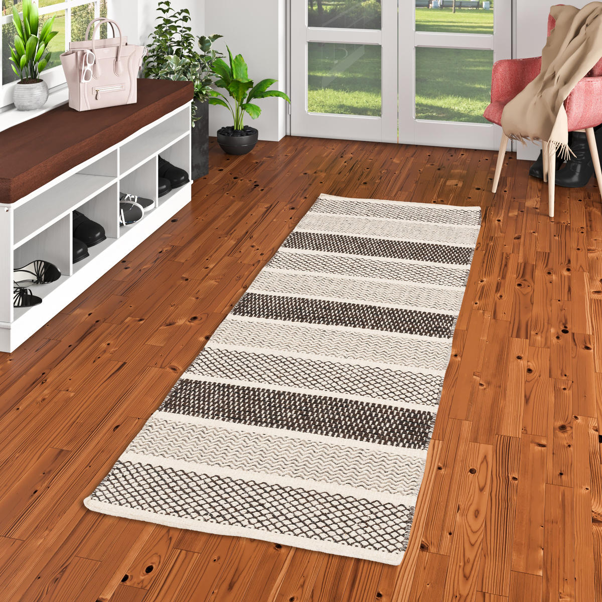 NATUR TEPPICH LÄUFER WOLLE RANA STREIFEN - Creme/Braun, Textil (90/160cm) - Pergamon