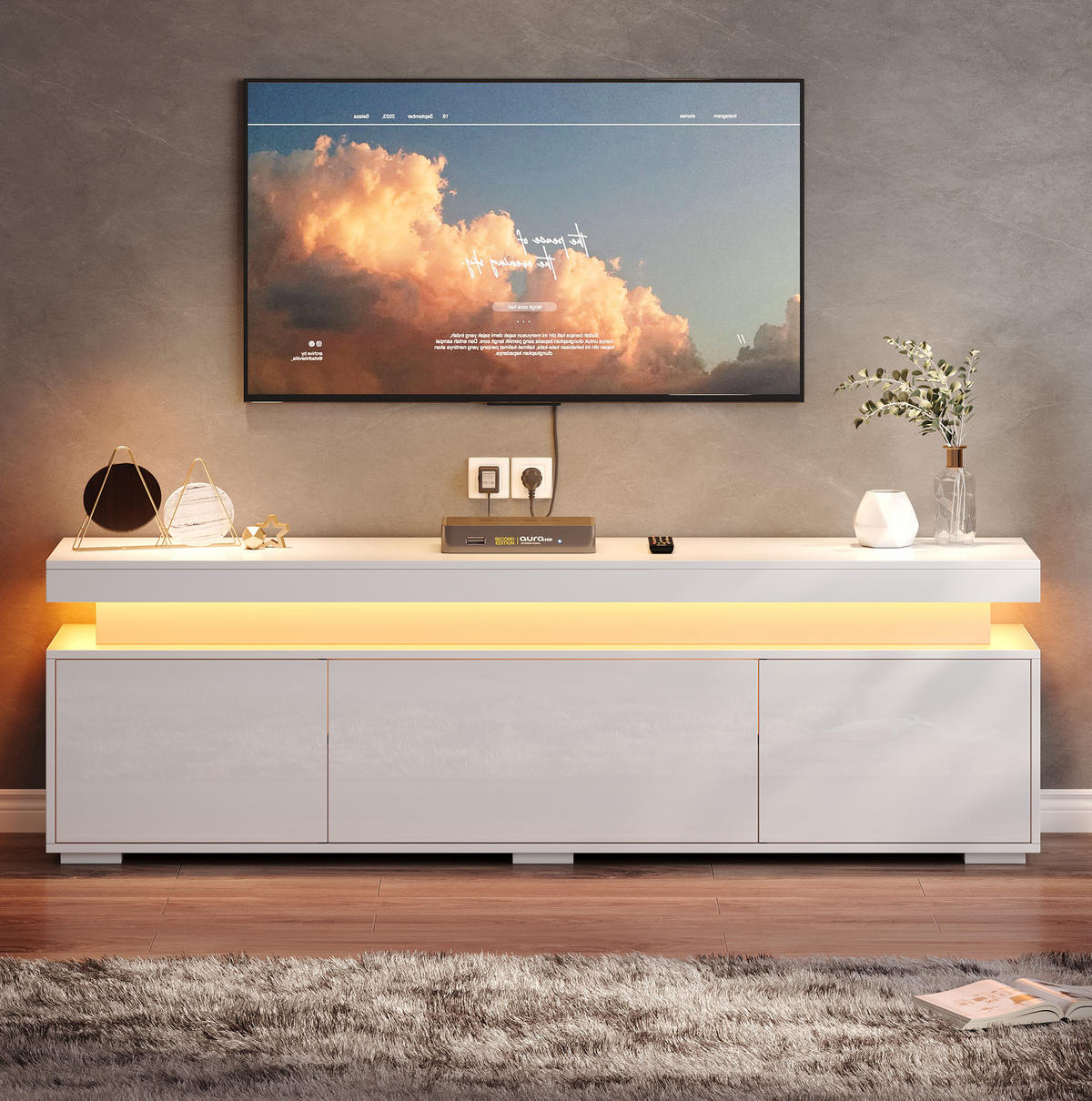 LOWBOARD 150/35/43 cm aus Spanplatte mit LED-Beleuchtung Weiß - Weiß, Holzwerkstoff (150/43/35cm) - Modenvie