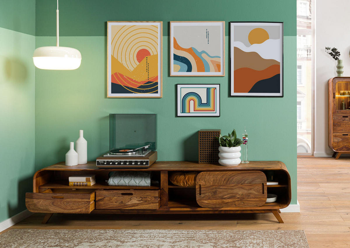 TV-BOARD Sheesham 220x40x48 hellbraun lackiert MAILAND #127 - Braun, Holz (220/48/40cm) - Massivmoebel24
