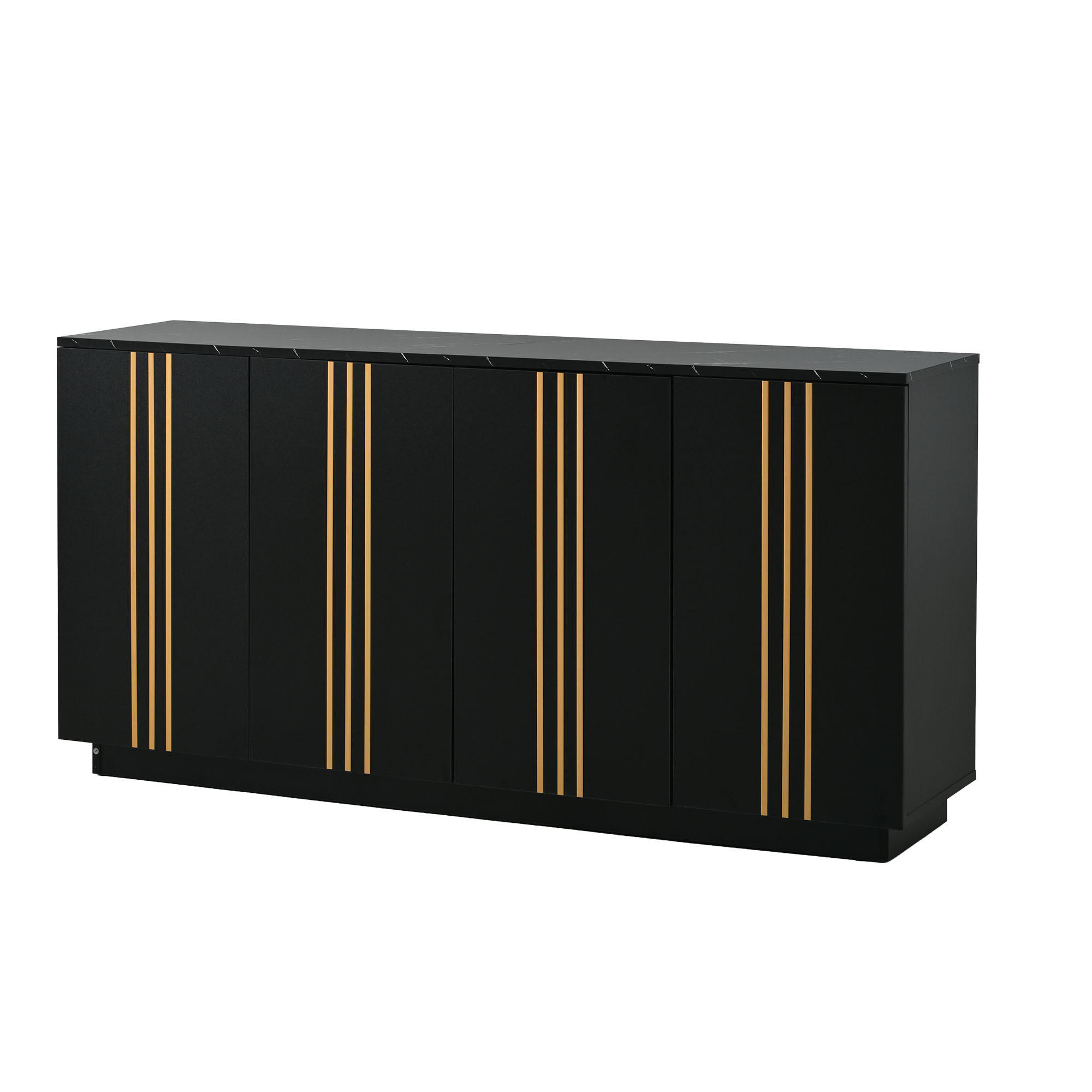 SIDEBOARD DE-37833 mit 4 Türen und Goldlinien Schwarz - Schwarz, Holzwerkstoff (140/70/35cm) - ComfortXL