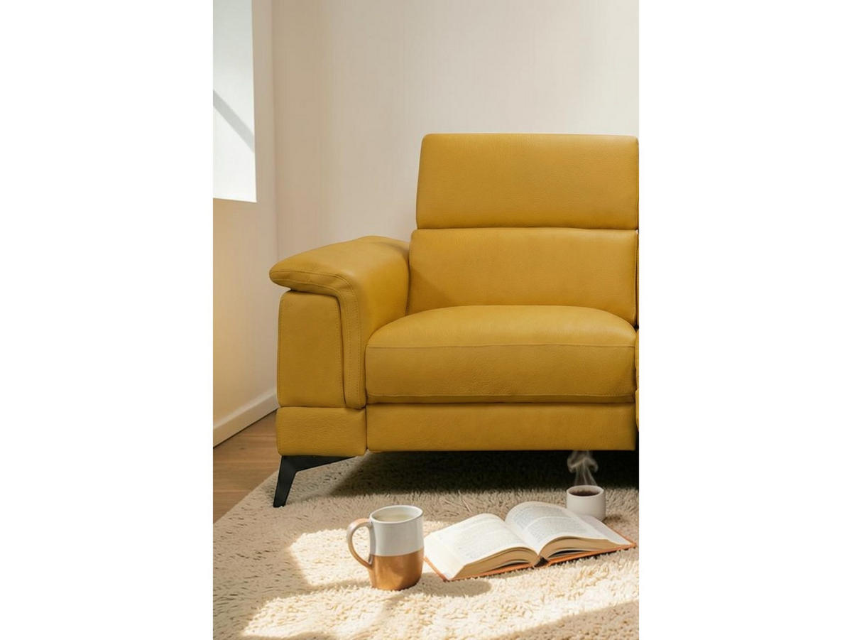 3-SITZER Sofa Planet Echtleder Senfgelb - Gelb, Leder/Metall (200/80/110cm)