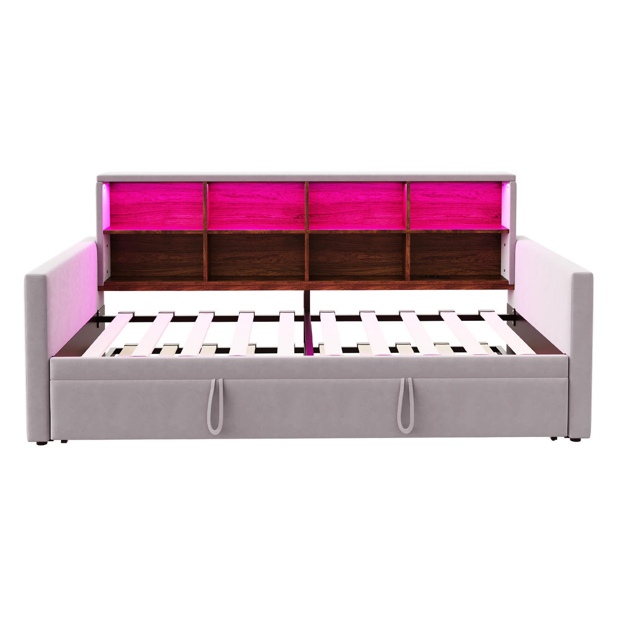 AUSZIEHBETT 90/190 cm DE-02118, in Hellgrau, mit LED, Steckdosen und Staufächern - Hellgrau, Metall (90/190cm) - ComfortXL