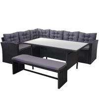 POLY-RATTAN-GARNITUR MIT BANK Schwarz 1 Eckbank, 1 Tisch, 1 Sitzbank-Set - Schwarz, Kunststoff - MCW