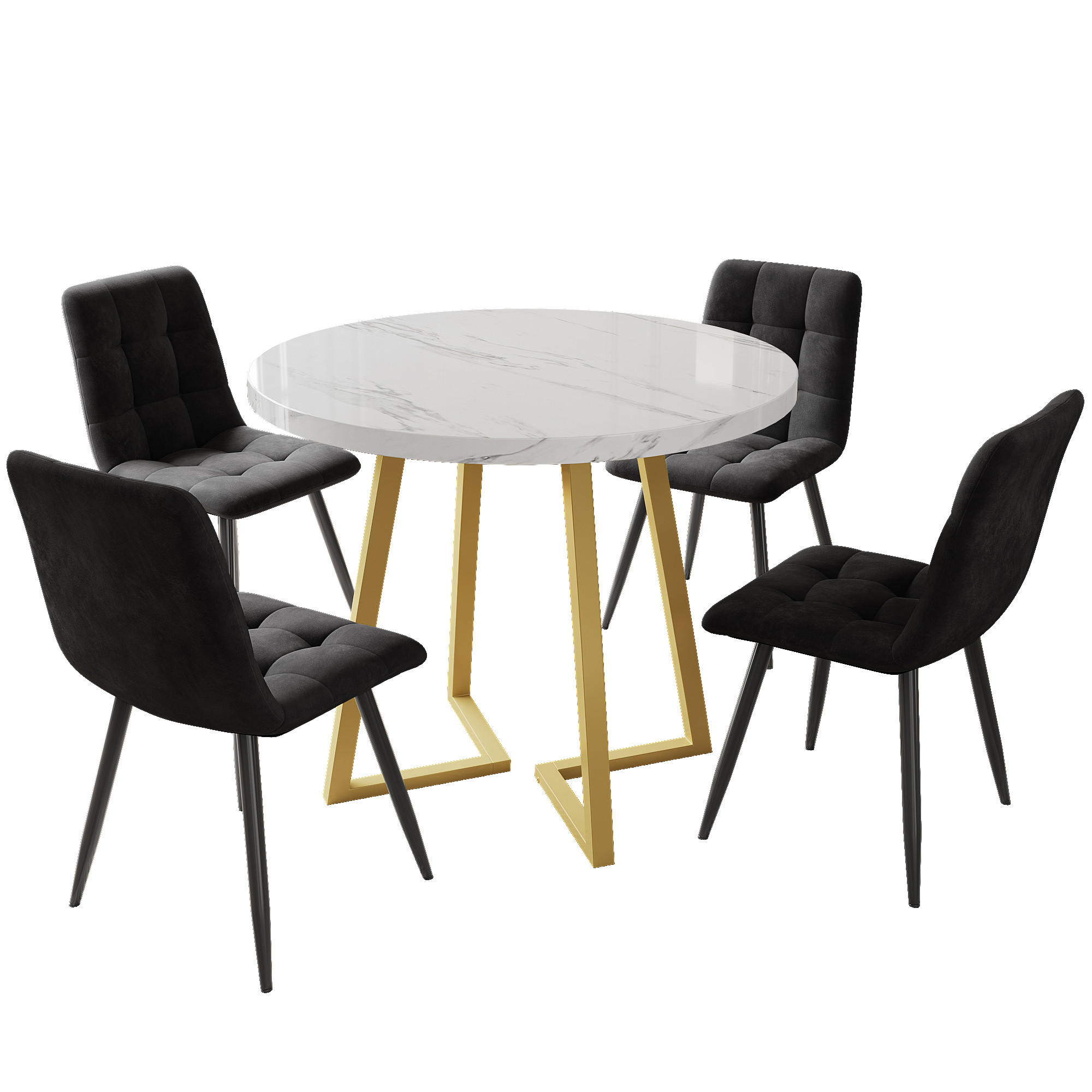 FLIEKS JÍDELNÍ SET 4 Židle Kulatý Bílý Černý 80cm