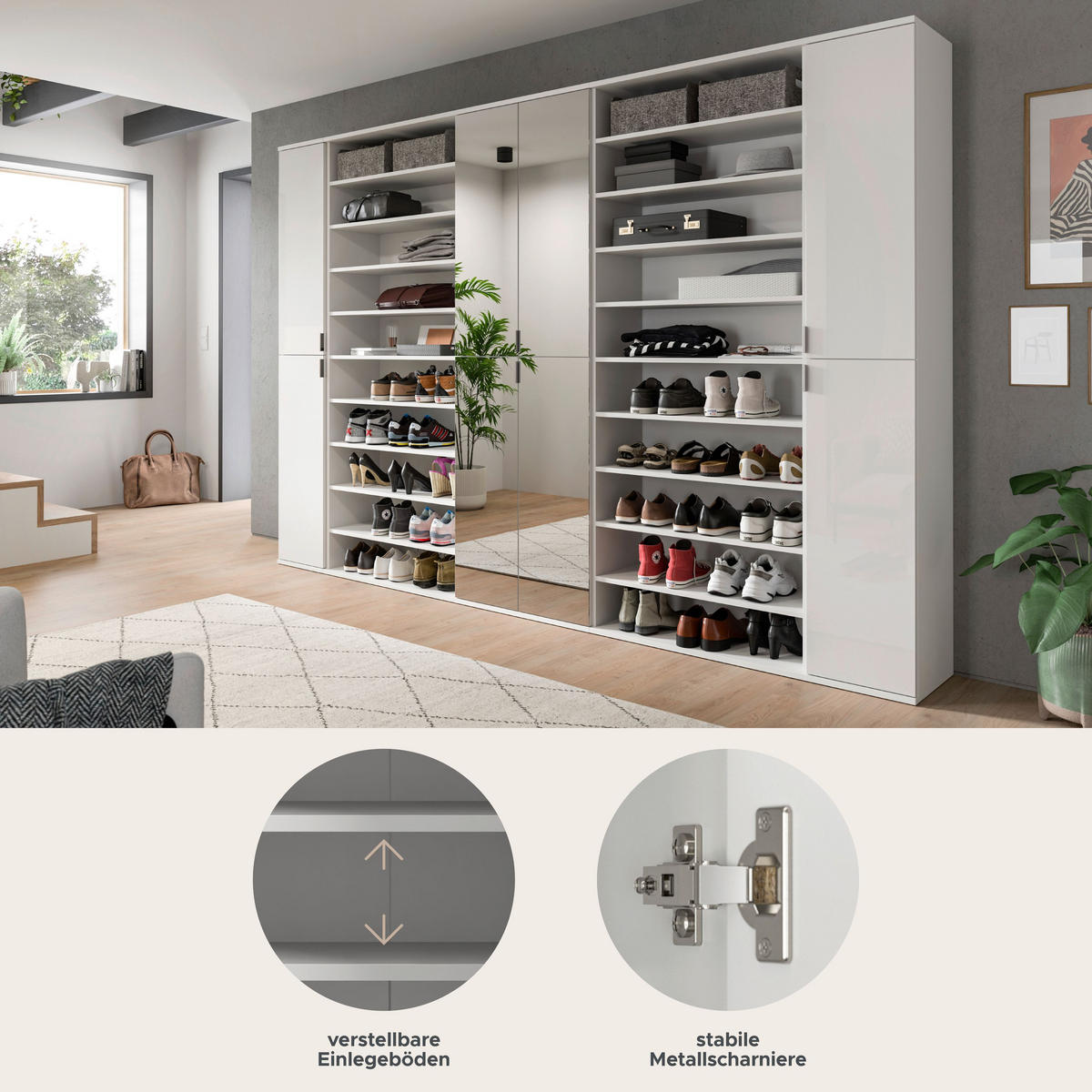 GARDEROBENKOMBINATION 5tlg. Projekt X Garderobe in weiß Nb. und weiß hochglanz B/H/T: 281x193x34 cm - Weiß, Holzwerkstoff (262/191/37cm)