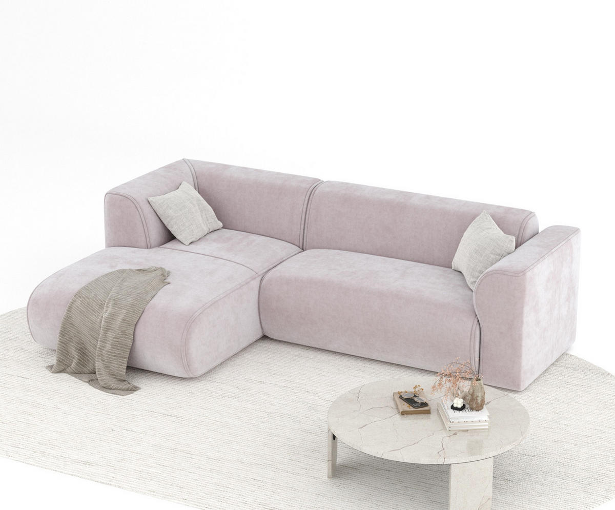 ECKSOFA Melani Lila Samtstoff - Flieder/Schwarz, Holz/Holzwerkstoff (253/153cm) - Maison de Reve