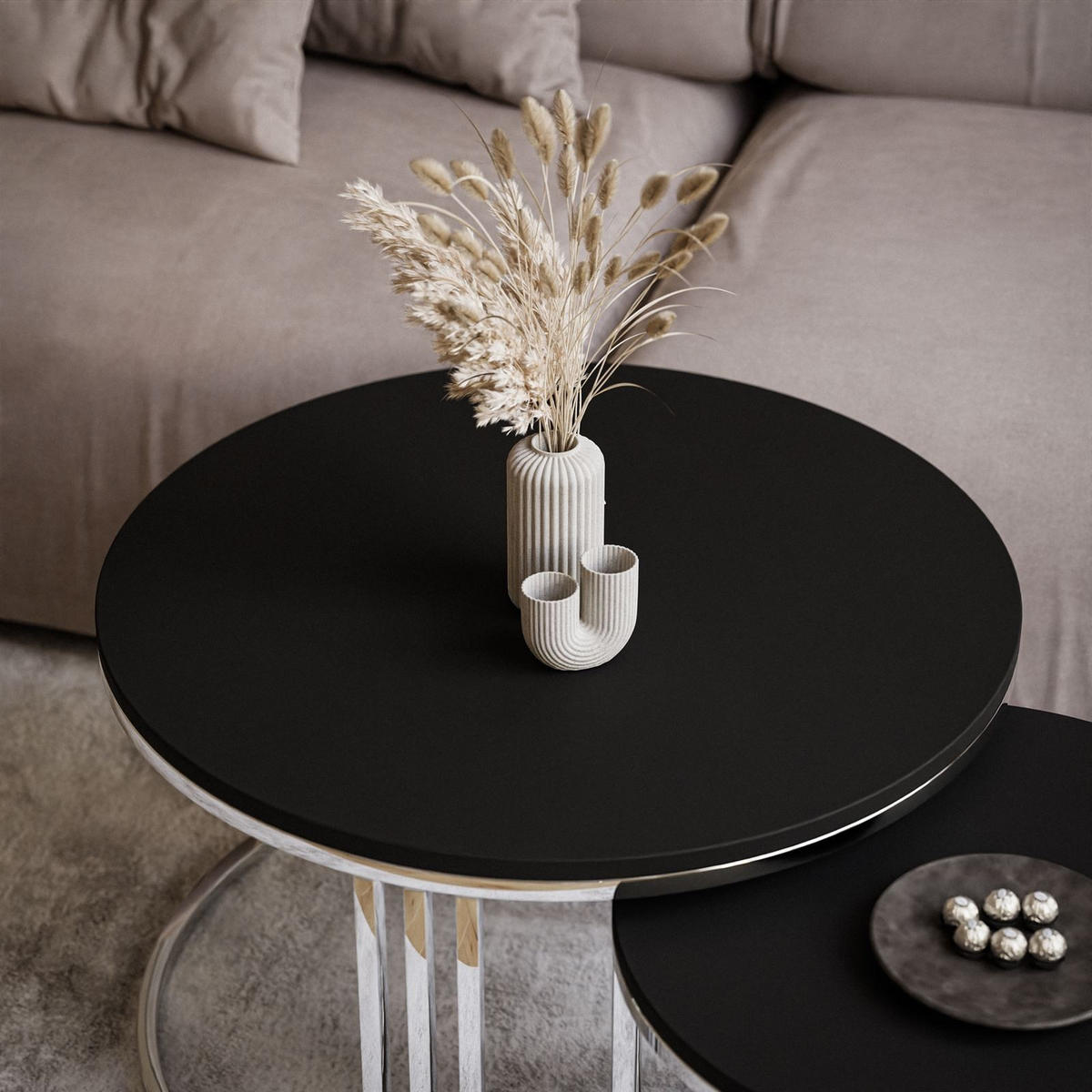 COUCHTISCH 2 in 1 LORI verchromt silber schwarz matt - Silberfarben, Holzwerkstoff (70/70/49cm) - Lookway