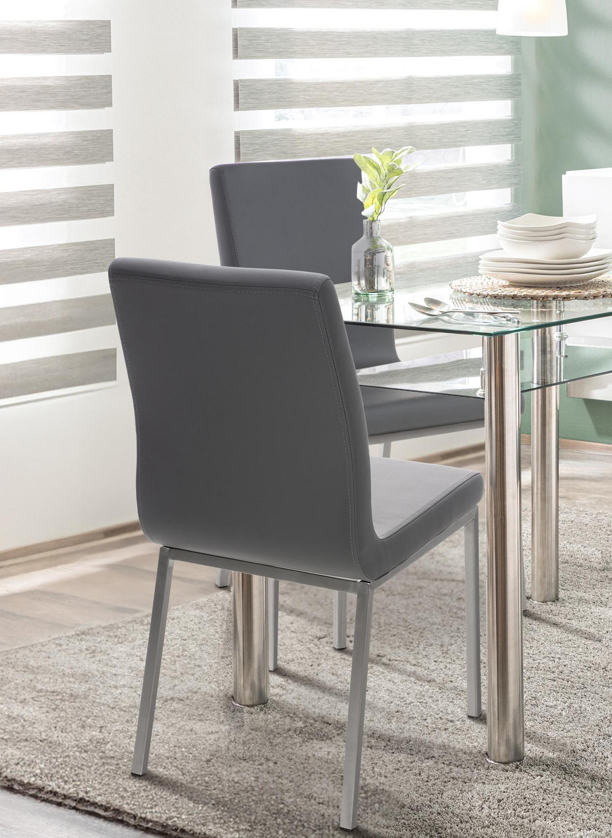 STUHL Lederlook Grau - Edelstahlfarben/Grau, Textil/Metall (40/88/50cm) - CLP