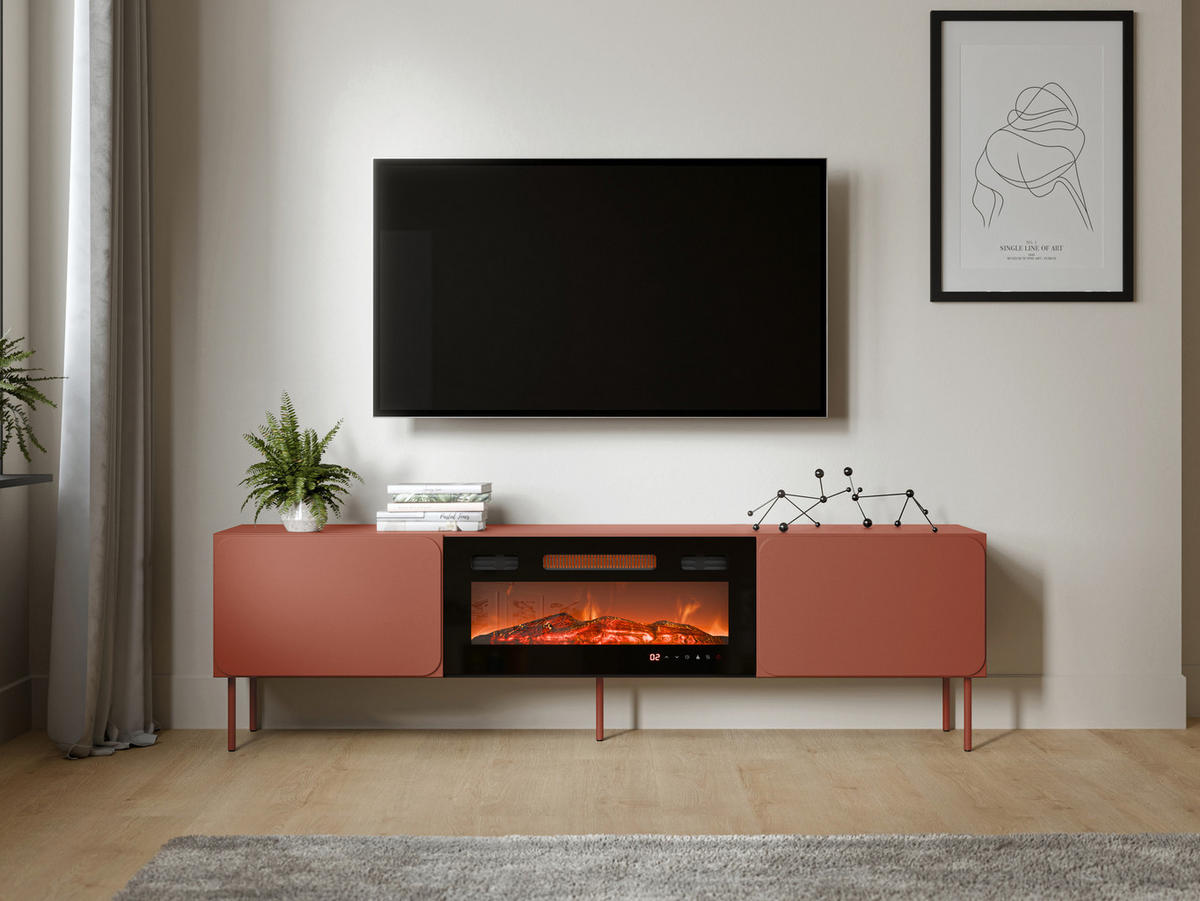 TV-LOWBOARD Rafael 200 EF mit Kamin - Rot, Holzwerkstoff/Metall (200/58/40cm) - MIRJAN24