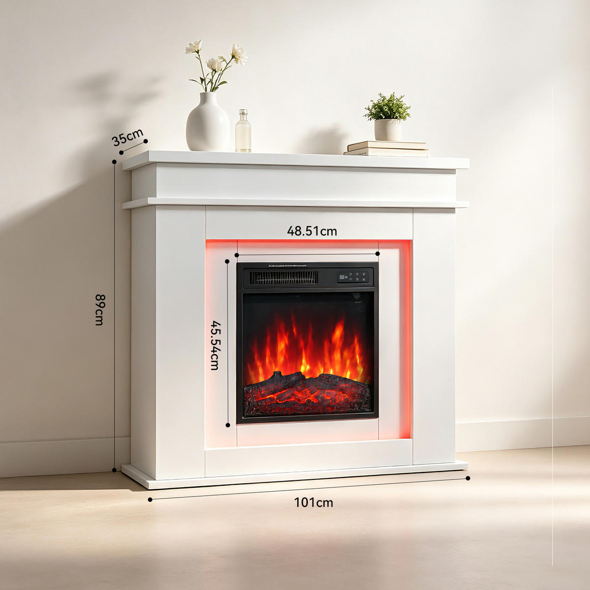 ELEKTROKAMIN mit Schrank 18-Zoll, 900/1800 W - Weiß, Holzwerkstoff (35/89/101cm)
