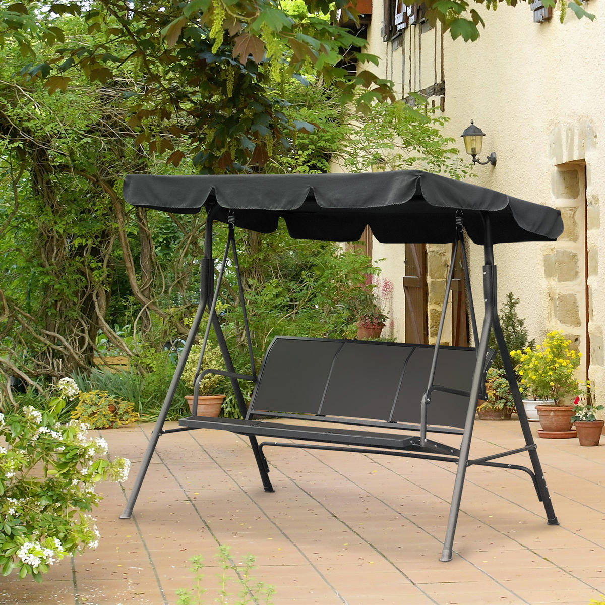 GARTENSCHAUKEL Grau 3-Sitzer - Grau, Metall (170/153/108cm) - PANGIVO